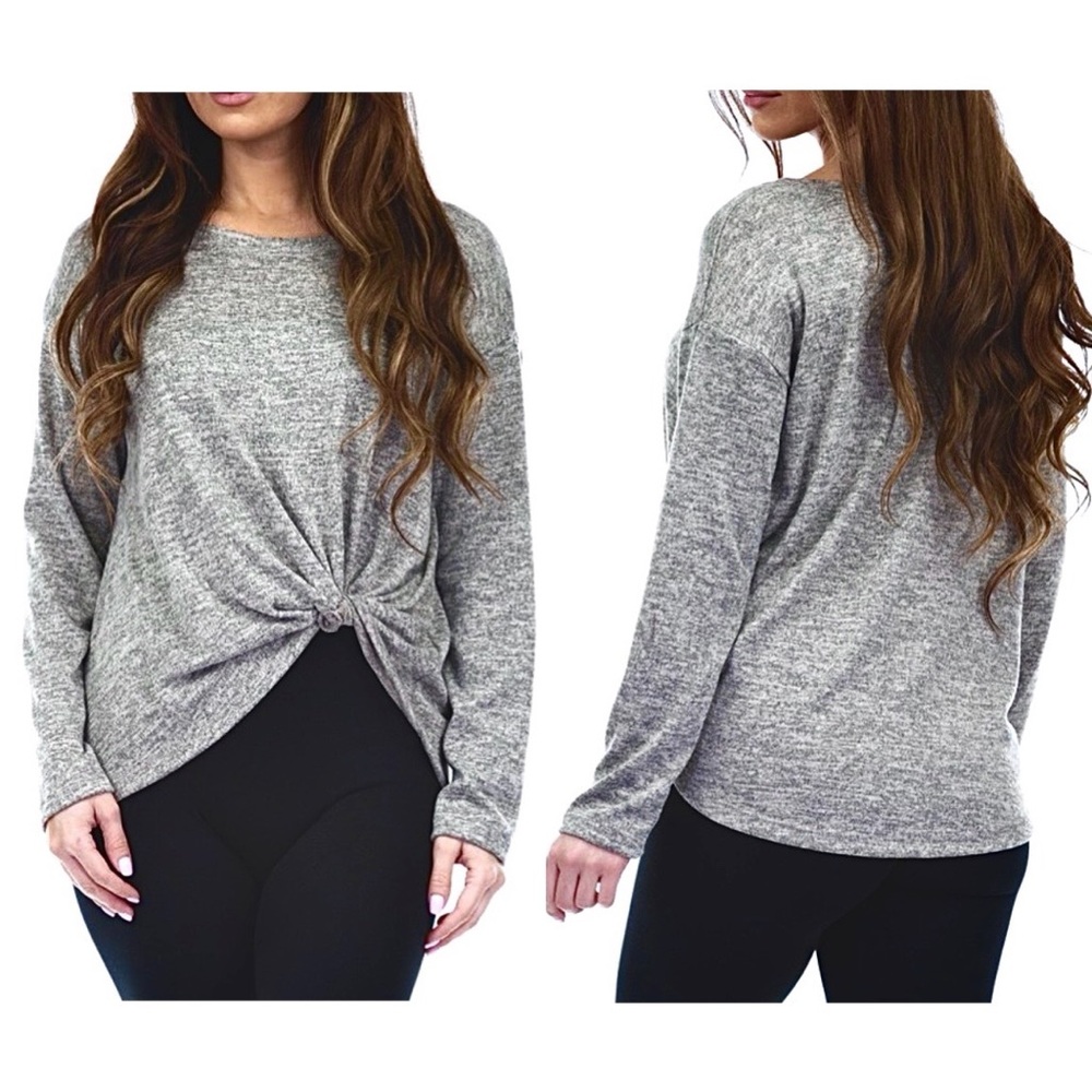 NWOT Rags & Couture Hacci Tie-Twist Knotted Front Long Sleeve Knit Top - Picture 2 of 16